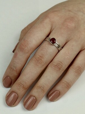 Sterling Silver Round Ruby Leaf Band - RTM4202