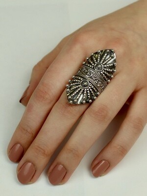 Sterling Silver Studded Shield Ring - RB29