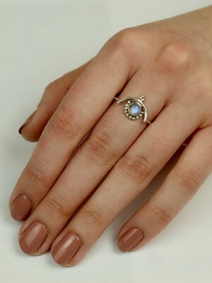 Sterling Silver Rainbow Moonstone Arch Ring - RB32