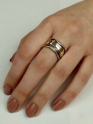 Mixed Metal Ripple Pattern Spinner Ring - RB14