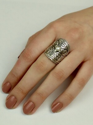 Sterling Silver Pearl Wide Statement Ring- RTM3592