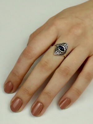 Sterling Silver Lapis Diamond Shield Ring- RTM4191