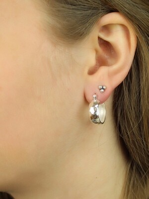 Sterling Silver Wide Hammered Hoop Earrings - H13- 4384