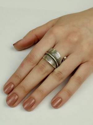 Hill Tribe Silver Leaf &amp; Ball Wrap Ring - RAN10-3