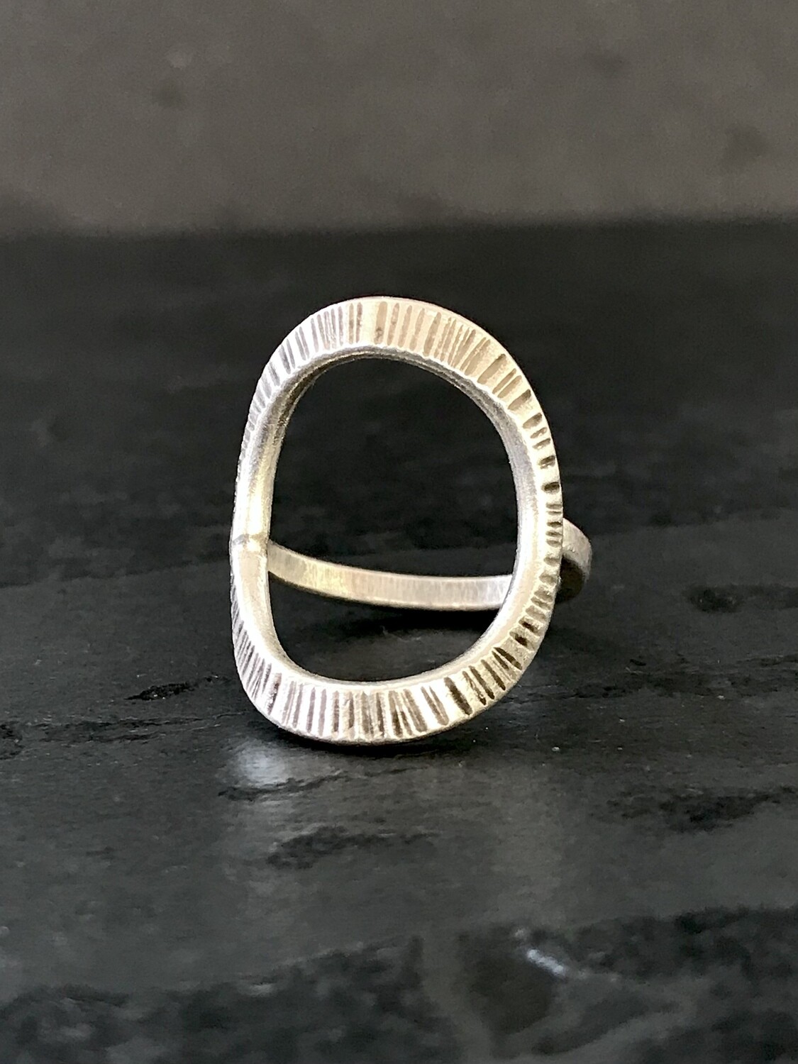 Hill Tribe Silver Open Oval Textured Ring - RAN4-1