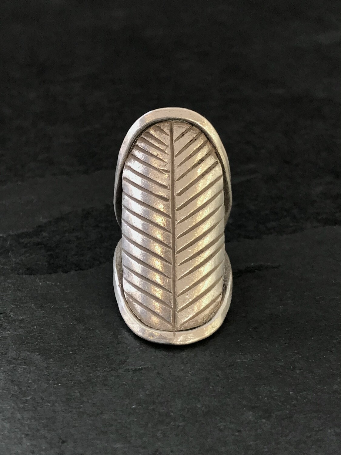 Hill Tribe Silver Long Oval Feather Ring - RAN9-1