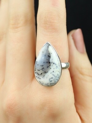 SIZE 7 - Sterling Silver Dendritic Agate Teardrop Ring - RIG7100