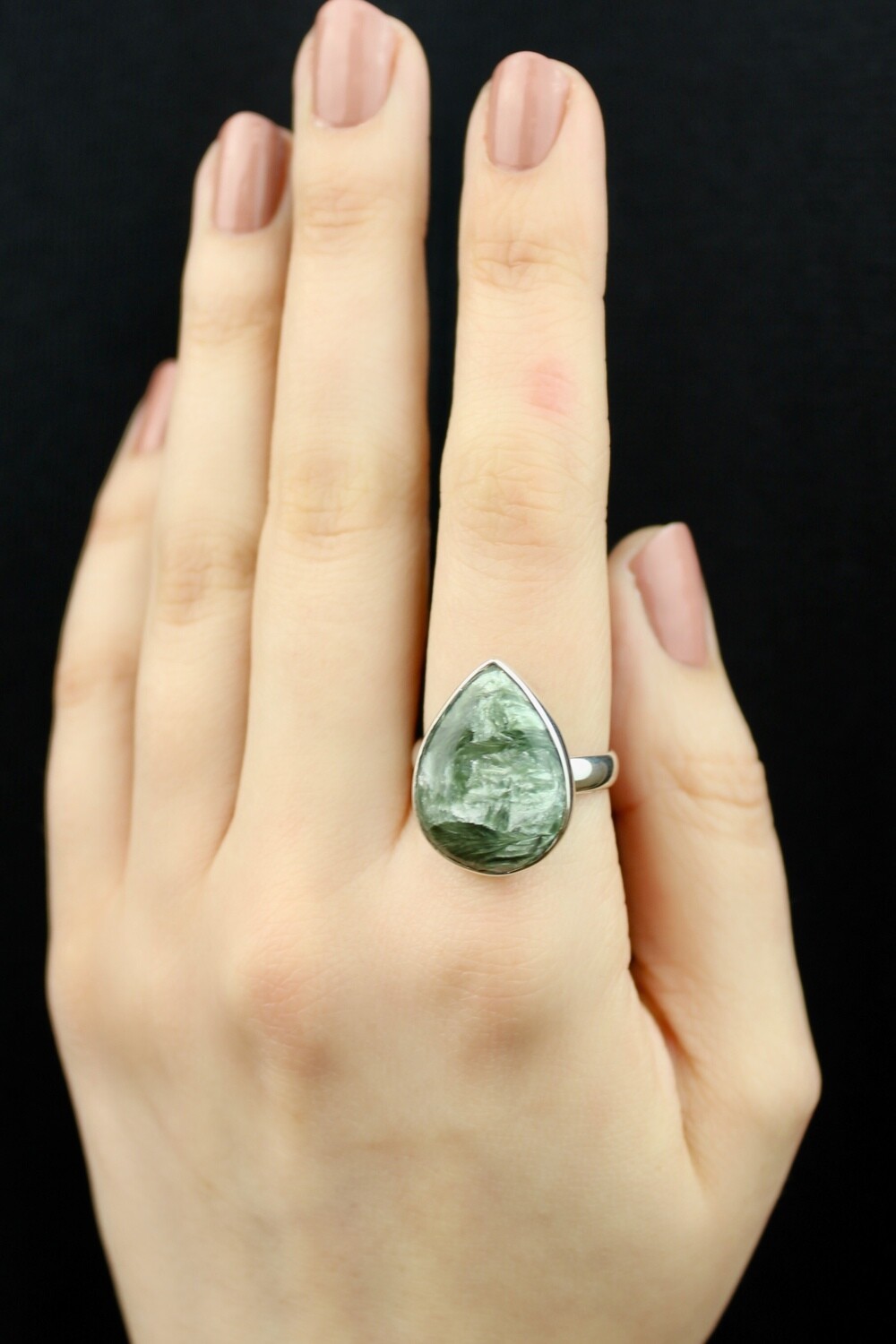 SIZE 9.25 - Sterling Silver Seraphinite Teardrop Ring - RIG9102