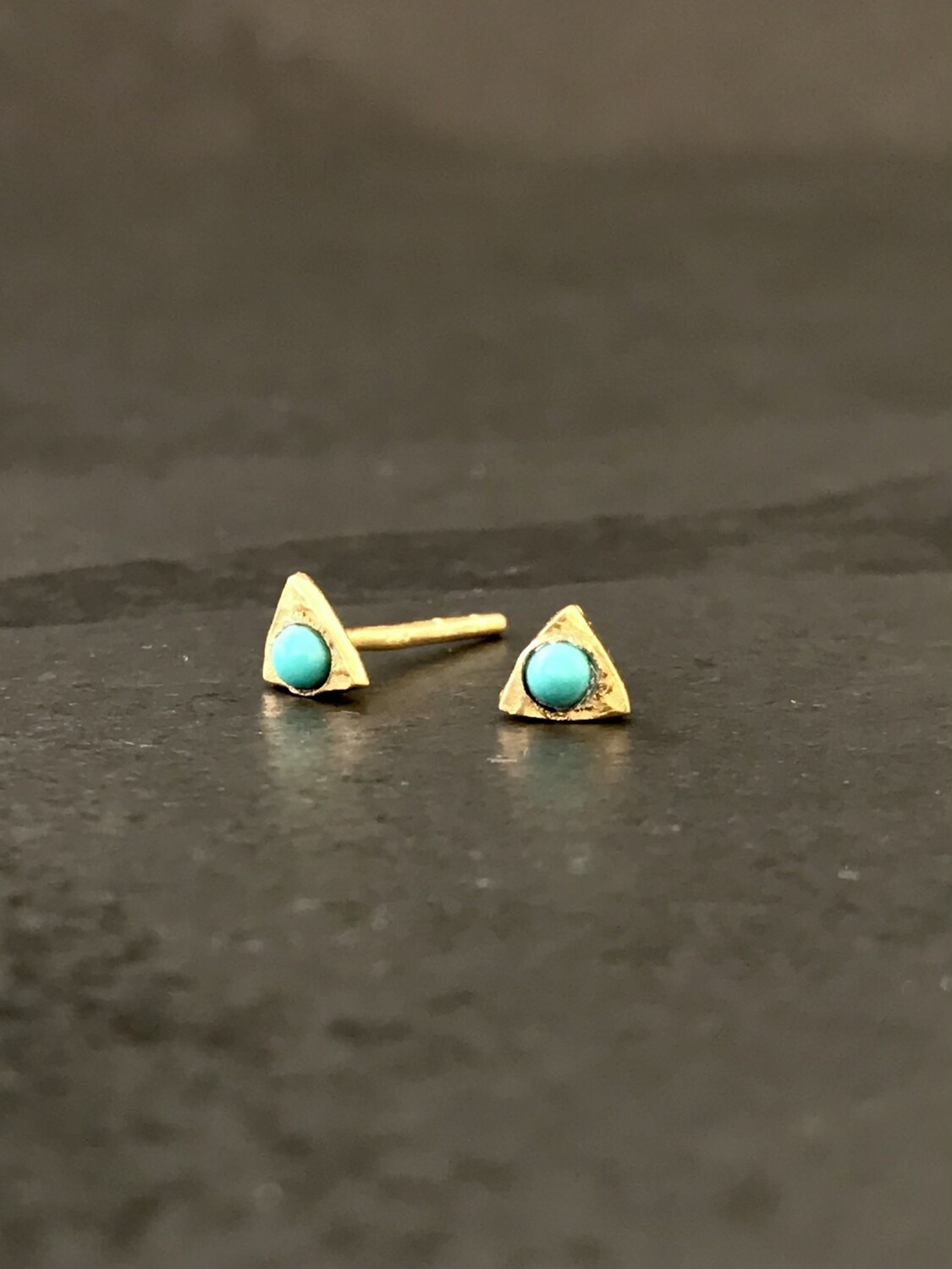 Gold Over Silver Tiny Triangle Turquoise Post Earrings - P91-5