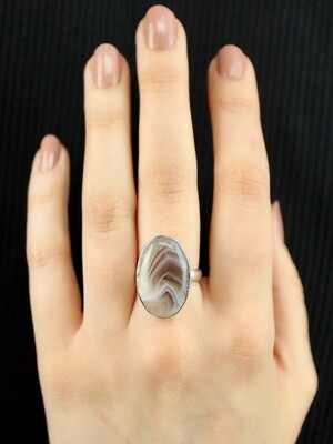 SIZE 6.75 - Sterling Silver Oval Banded Agate Ring - RIG6102