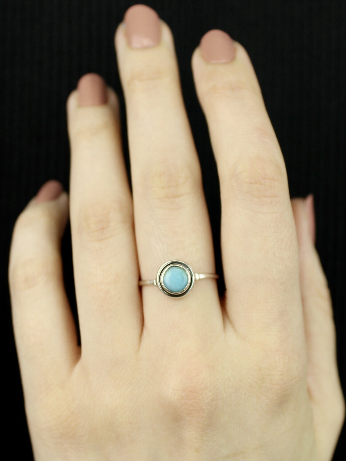 SIZE 9 - Sterling Silver Little Round Larimar Ring - RIG9113