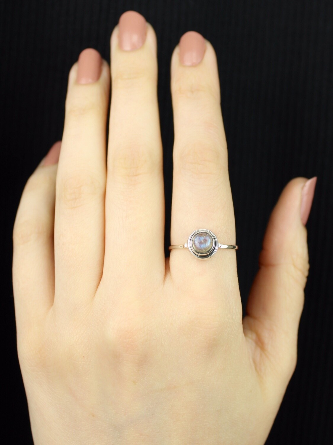 SIZE 10.25 - Sterling Silver Little Round Labradorite Ring - RIG10104