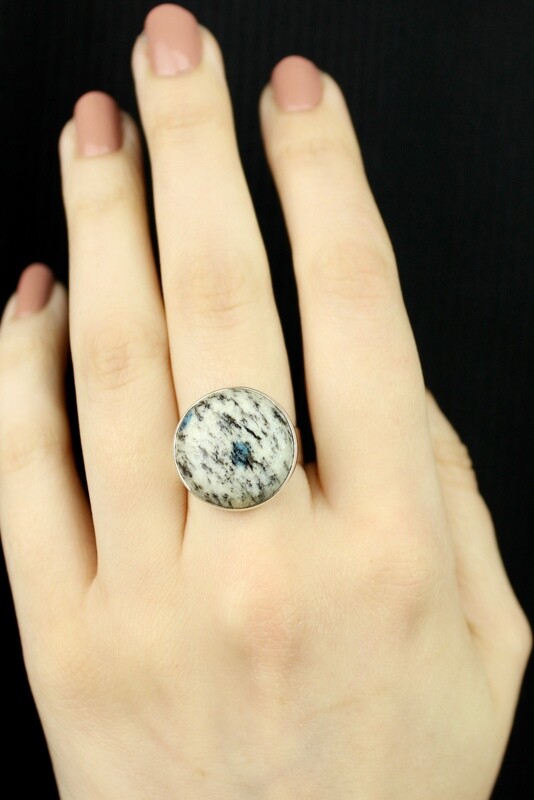 SIZE 7.5 - Sterling Silver Round K2 Jasper Ring - RIG7107