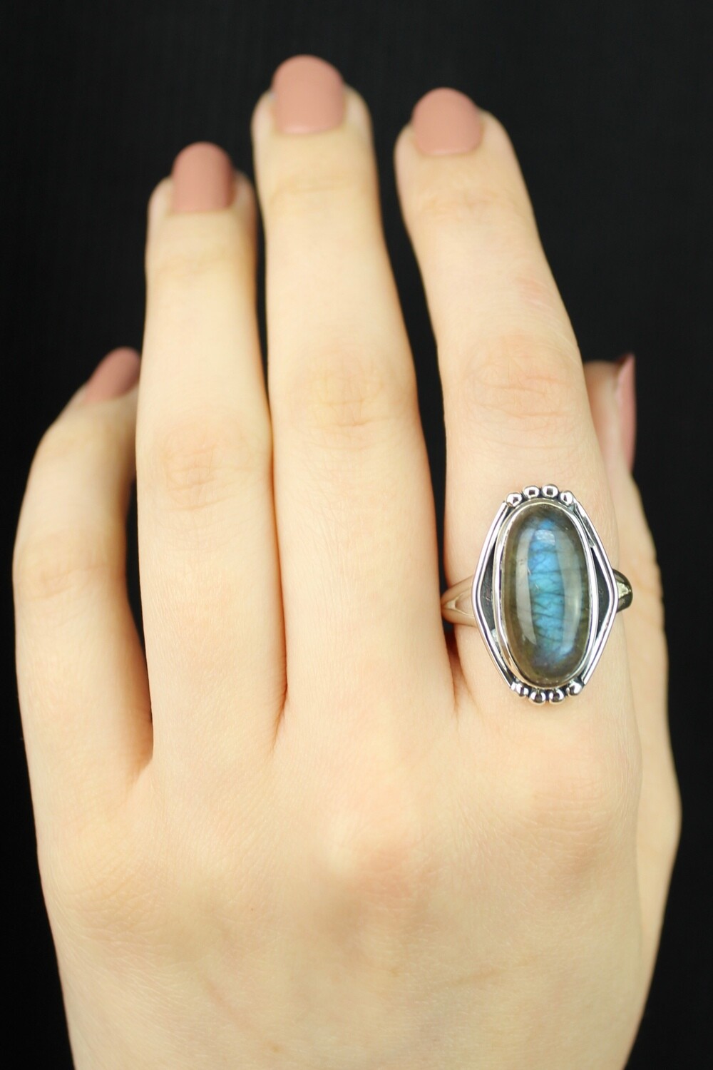 SIZE 10 - Sterling Silver Labradorite Oval Ring - RIG10103