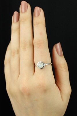 SIZE 10 - Sterling Silver Little Round Rainbow Moonstone Ring - RIG10105