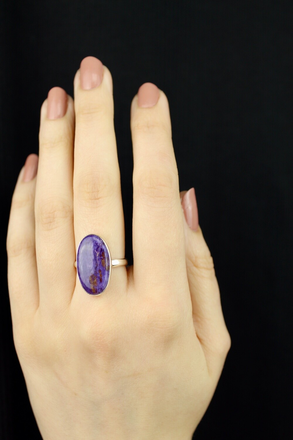 SIZE 7 - Sterling Silver Oval Charoite Ring - RIG7109
