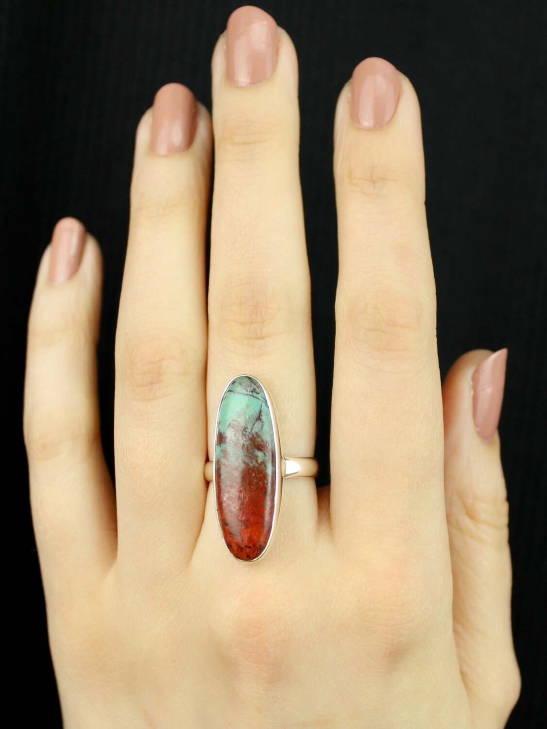 SIZE 7 - Sterling Silver Sonora Jasper Long Oval Ring - RIG7111