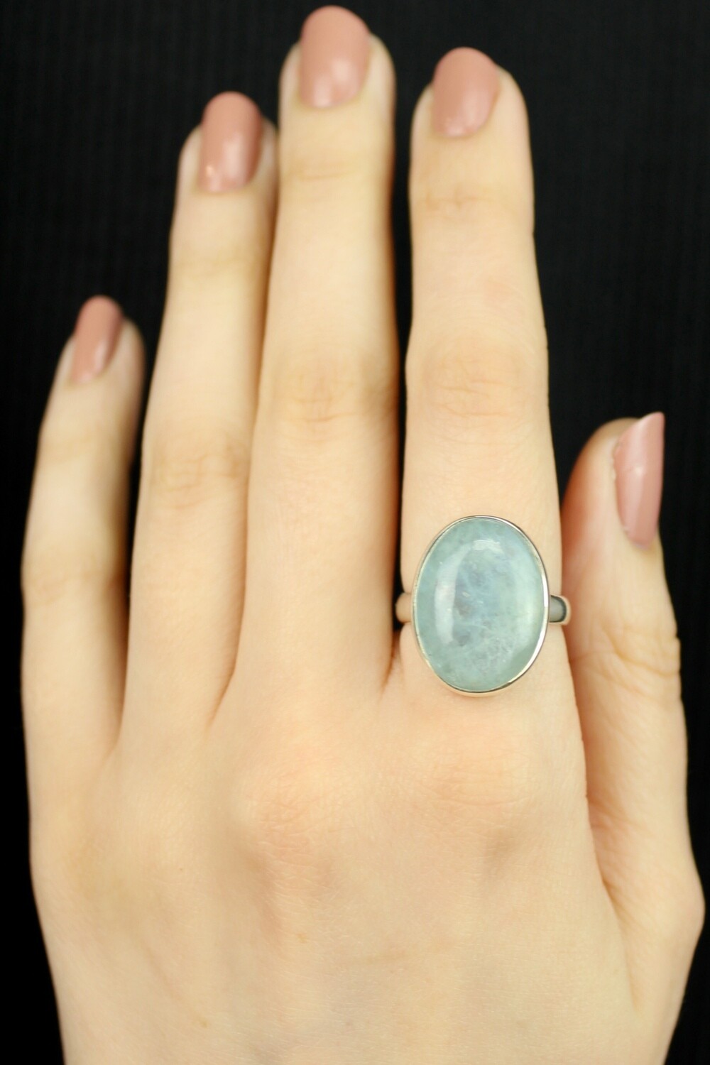 SIZE 8 - Sterling Silver Aquamarine Oval Ring - RIG8104