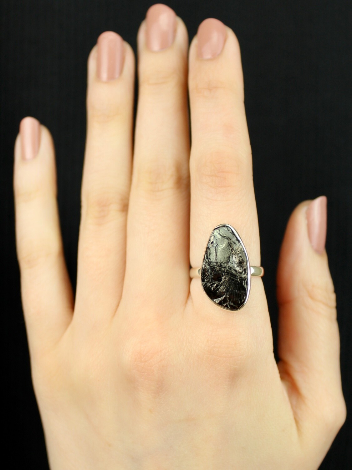 SIZE 8 - Sterling Silver Shungite Ring - RIG8110
