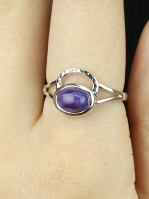 SIZE 8 - Sterling Silver Oval Charoite Ring - RIG8114