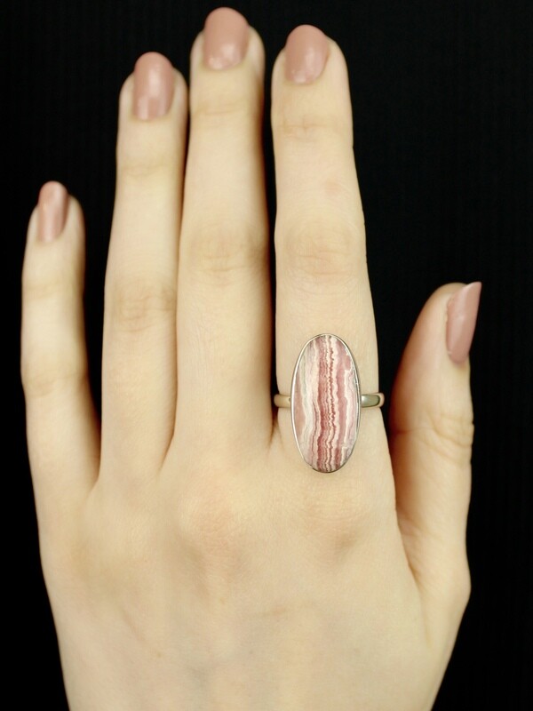 SIZE 8.75 - Sterling Silver Rhodochrosite Oval Ring - RIG8105