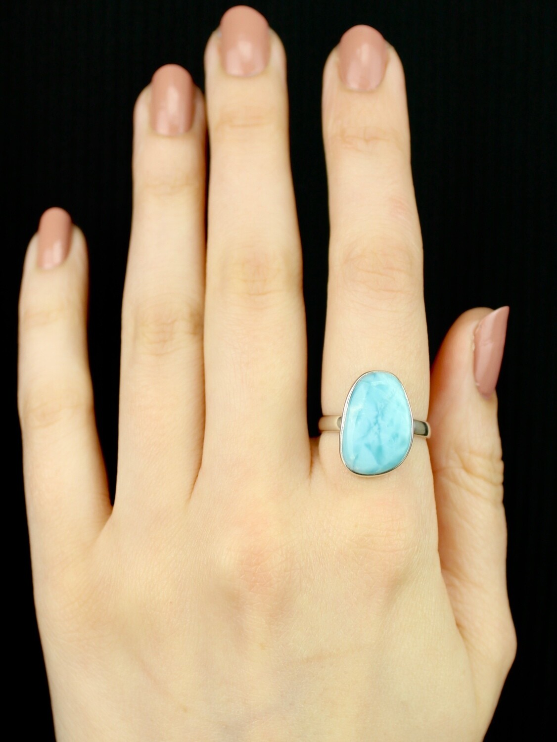SIZE 8 - Sterling Silver Larimar Ring - RIG8113