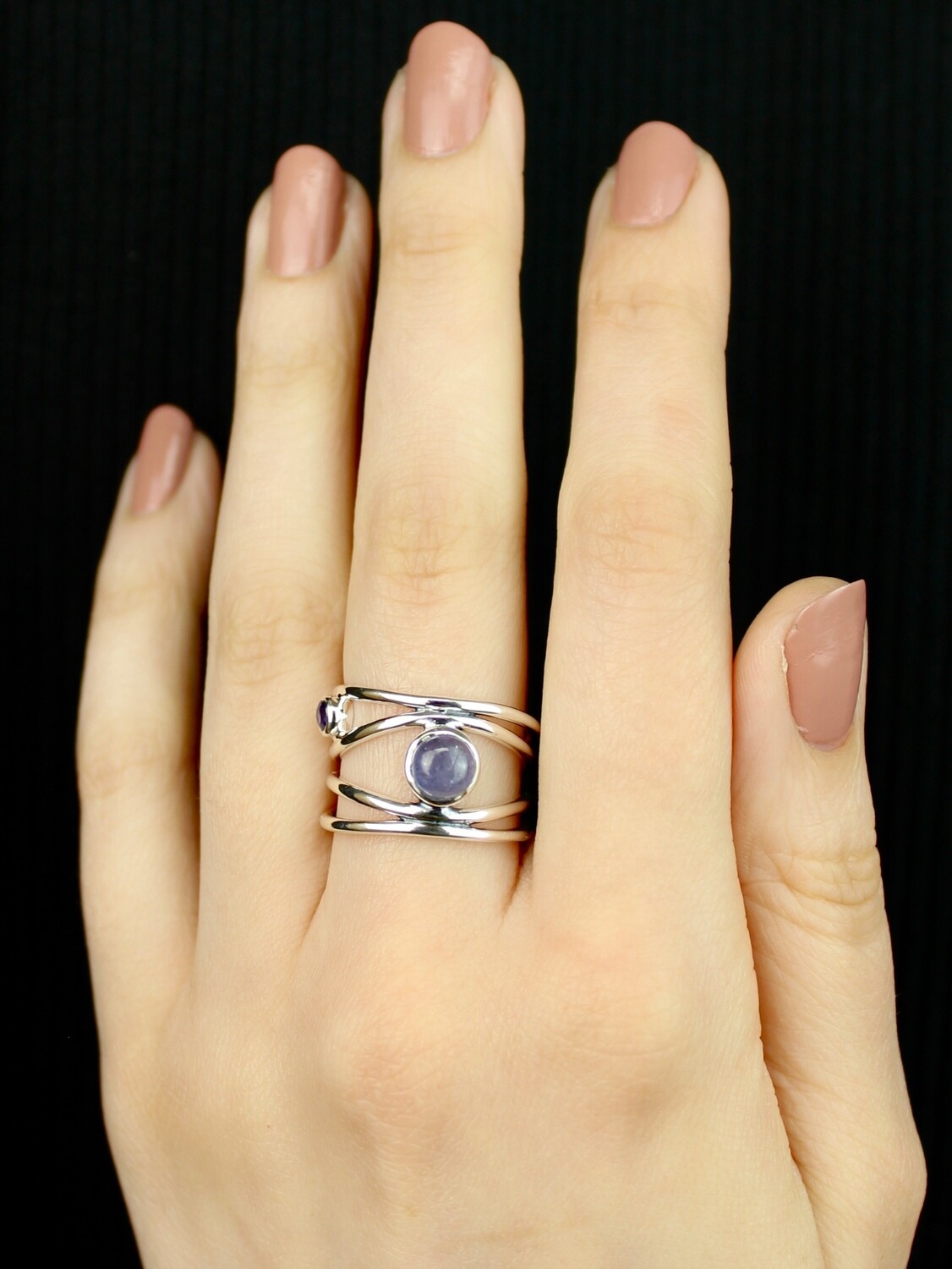 SIZE 8 - Sterling Silver Iolite & Tanzanite Band - RIG8119