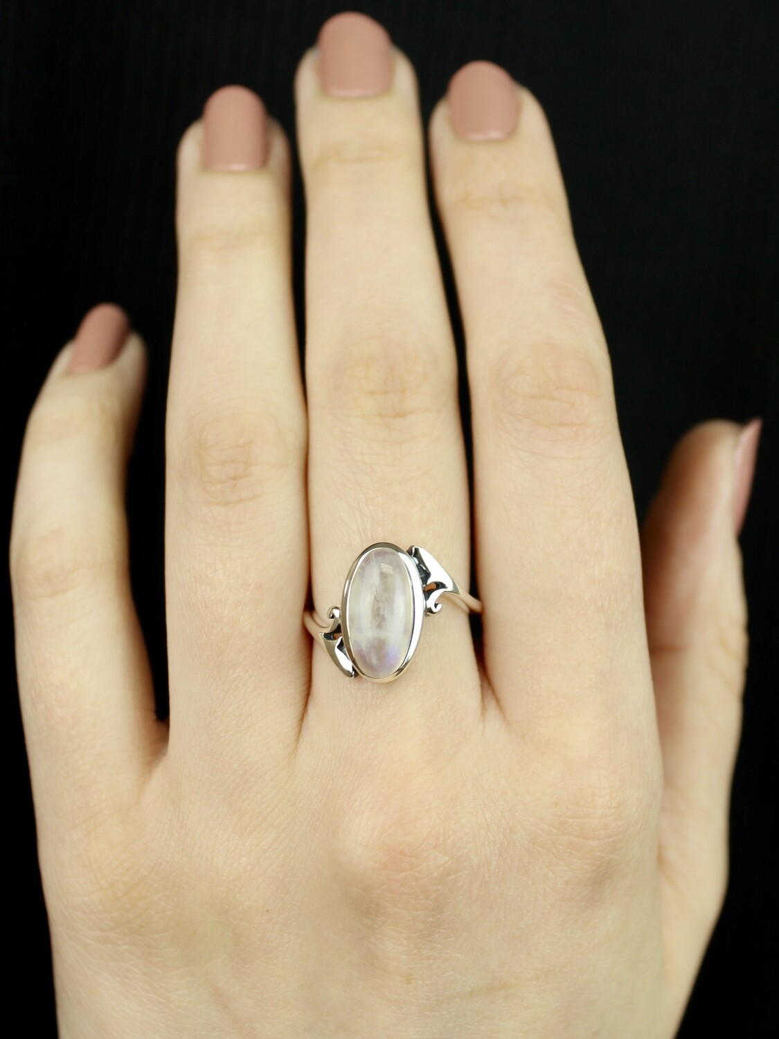 SIZE 7 - Sterling Silver Oval Rainbow Moonstone Ring- RIG7119
