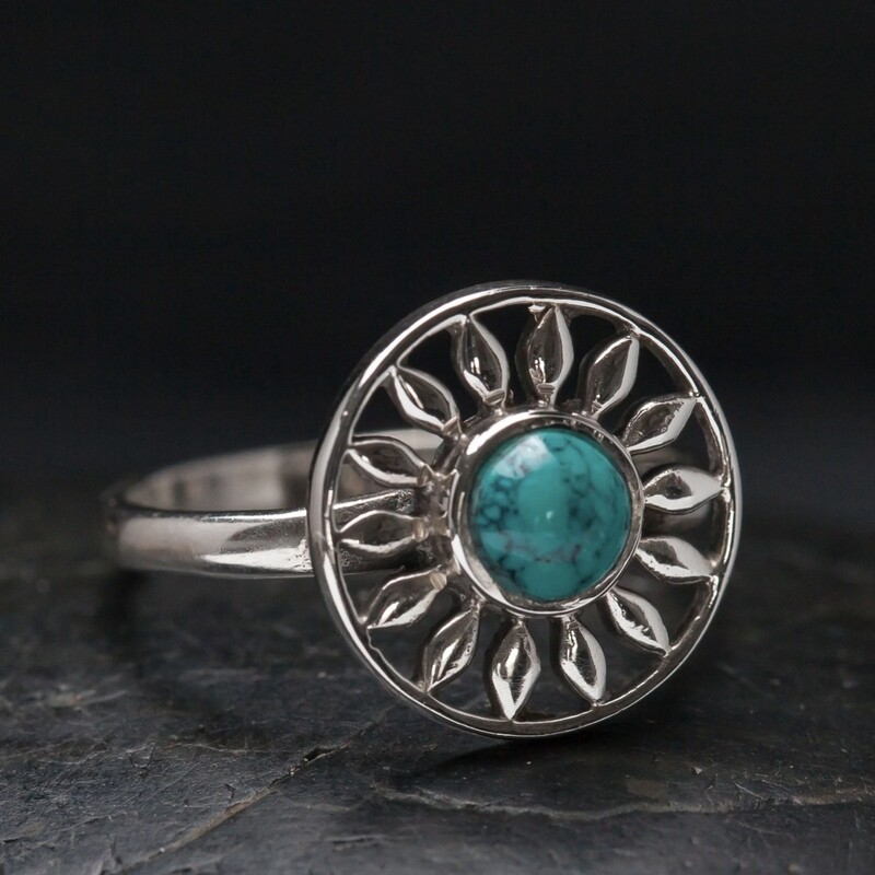 Sterling Silver Turquoise Sunflower Ring - RB39
