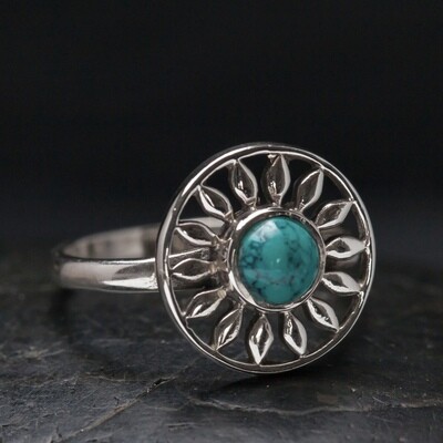 Sterling Silver Turquoise Sunflower Ring - RB39