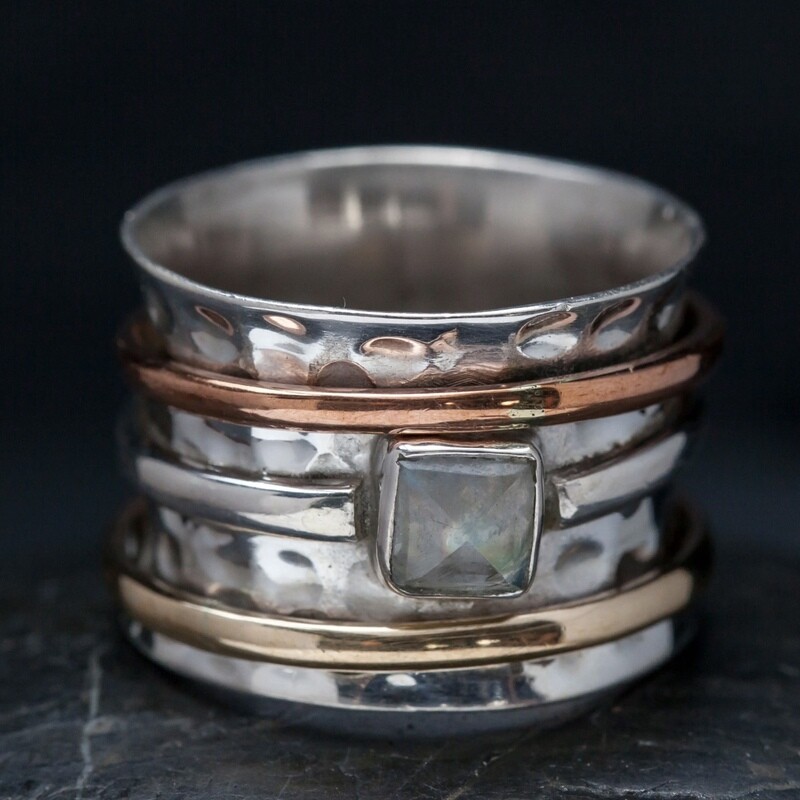 Tri-Tone Moonstone Spinner Ring - RB36