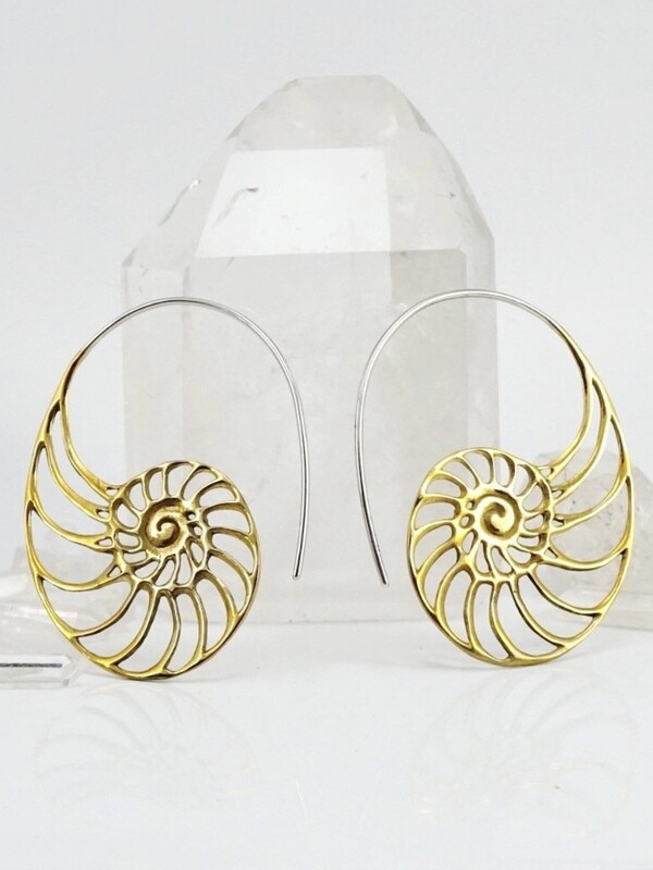 Ammonite Earrings in Brass + Sterling Silver - IBE63