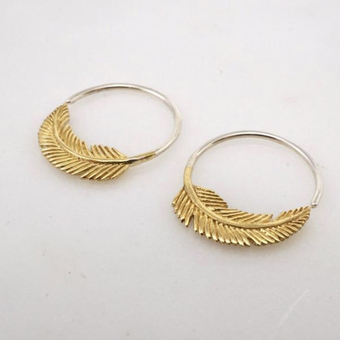 Little Feather Sleeper Hoops in Brass + Sterling Silver - IBE264