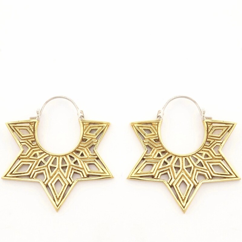 Mandala Statement Hoops in Brass + Sterling Silver - IBE244