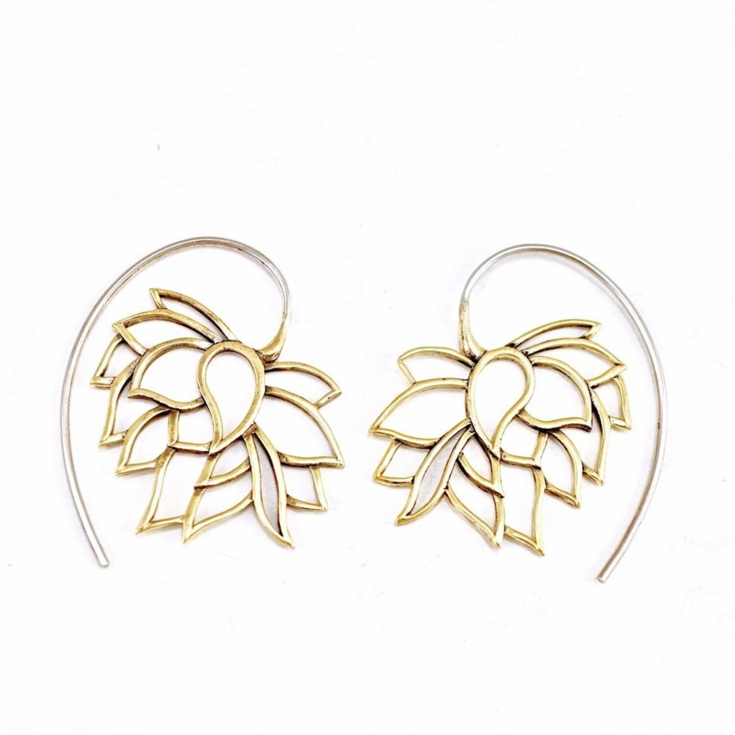 Sleeping Lotus Earrings in Brass + Sterling Silver - IBE158