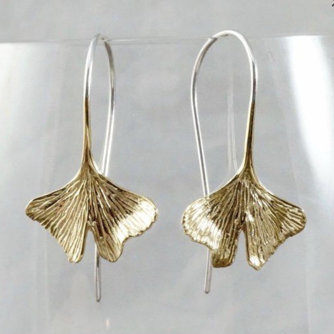 Ginkgo Dangle Earrings in Brass + Sterling Silver - IBE142