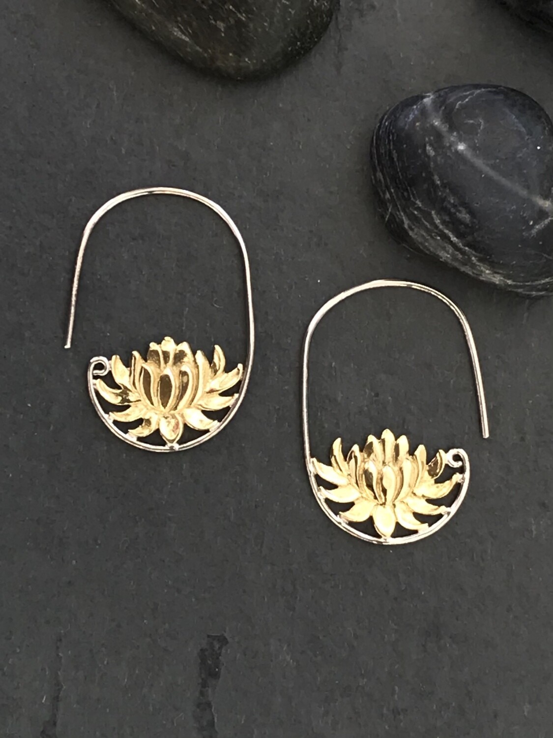 Water Lily Earrings in Brass + Sterling Silver - IBE148