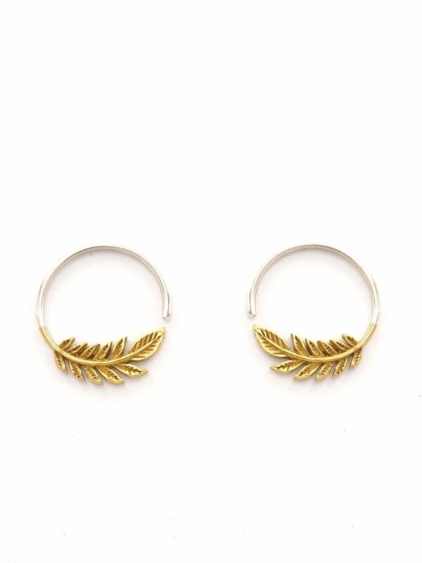 Tiny Leaf Sleeper Hoops in Brass + Sterling Silver - IBE232