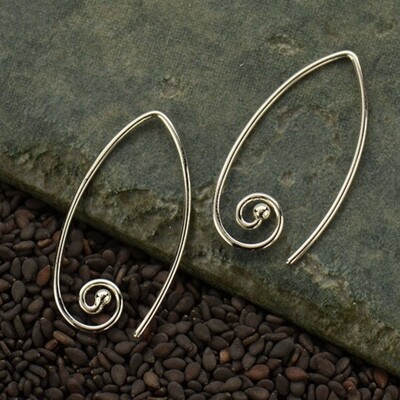 Sterling Silver Long Spiral Minimalist Hoops - H12- 3006
