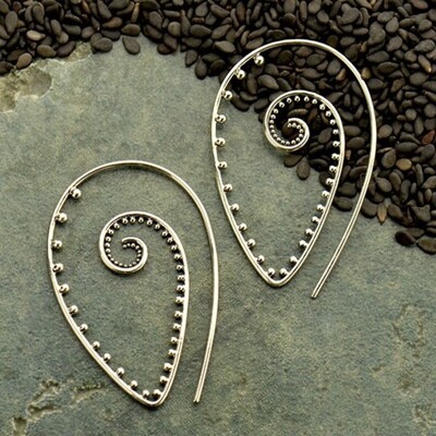 Sterling Silver Dotted Pointed Spiral Hoops - H12-3144