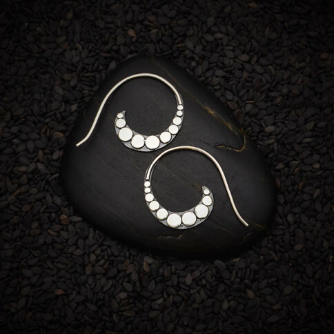 Sterling Silver Dotted Swirl Hoop Earrings - H12-3389