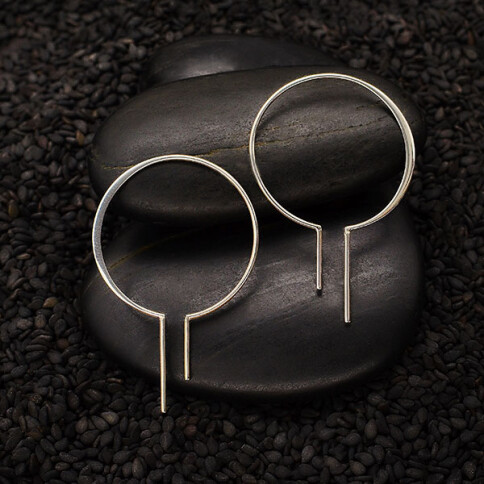 Sterling Silver Wide Bulb Hoop Earrings - H12-3450 Sterling Silver Wide Bulb Hoop Earrings - H12-3450