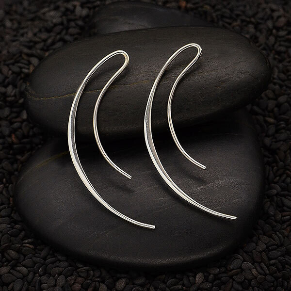 Sterling Silver Long Swooping Arc Hoop Earrings - H12-3451