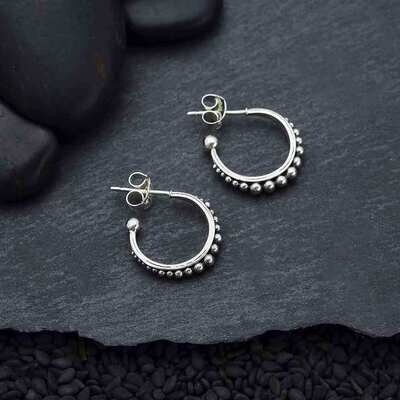 Sterling Silver Dotted Hoop with Post Earrings - H12-3509