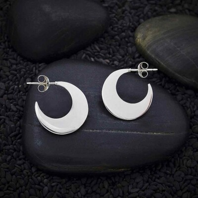 Sterling Silver Crescent Moon Hoop with Post Earrings - H12-3511
