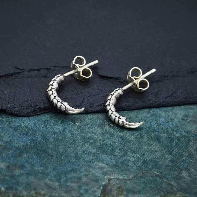 Sterling Silver Bird Claw Hoop with Post Earrings - H12-7078