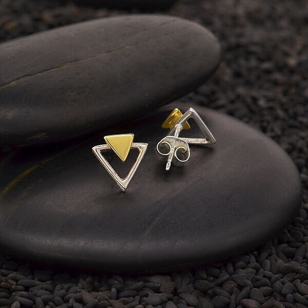 Sterling Silver Triangle Post Earrings with Bronze - 3457