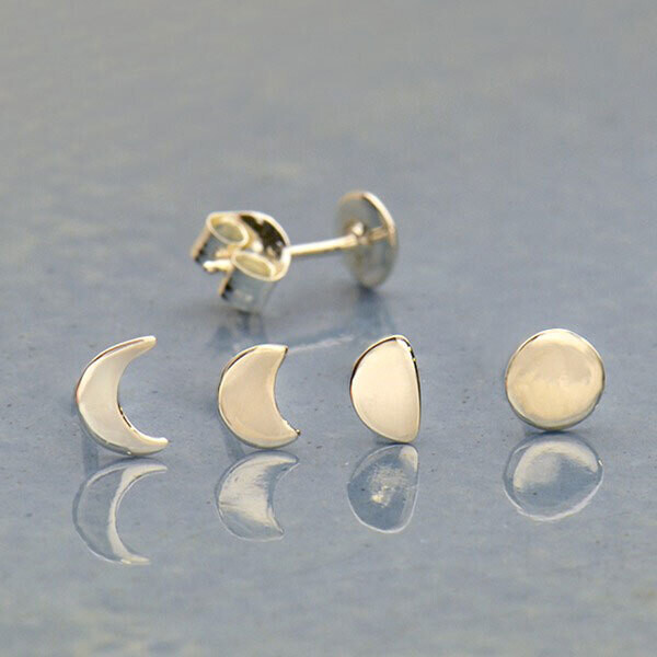 Sterling Silver Moon Phase Post Earring Set of 4 - 3201