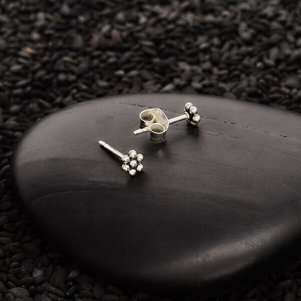Sterling Silver Granulated Flower Post Earrings - 3437