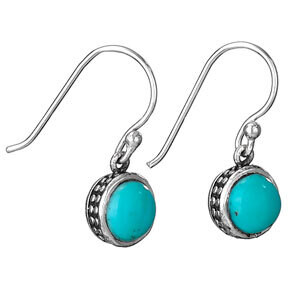 Sterling Silver Round Turquoise Antiqued Bezel Earrings - ETM3409